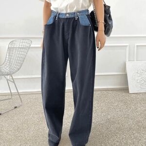 The Frankie Shop Edition Hayla Contrast Denim Pants in Black/Blue